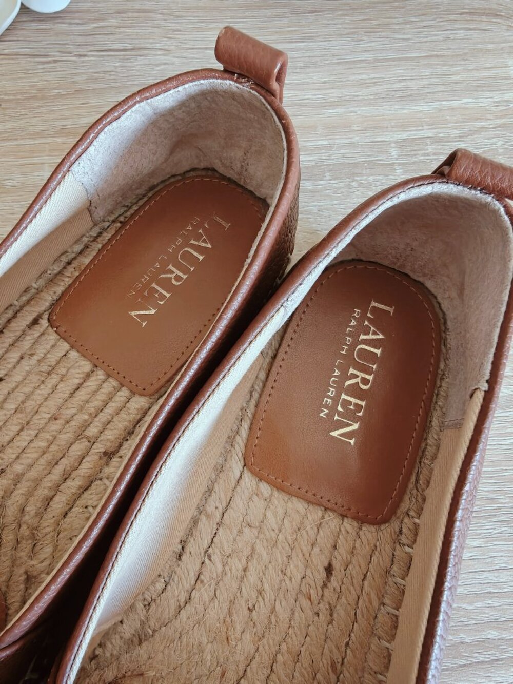 Lauren Ralph Lauren Cameryn Tumbled Leather Espadrilles Cognac Size 7 - Picture 7 of 9